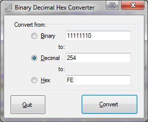 Binary Decimal Hex Converter screenshot