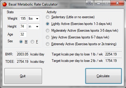 Basal Metabolic Rate Calculator screenshot
