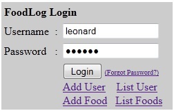 FoodLog main page