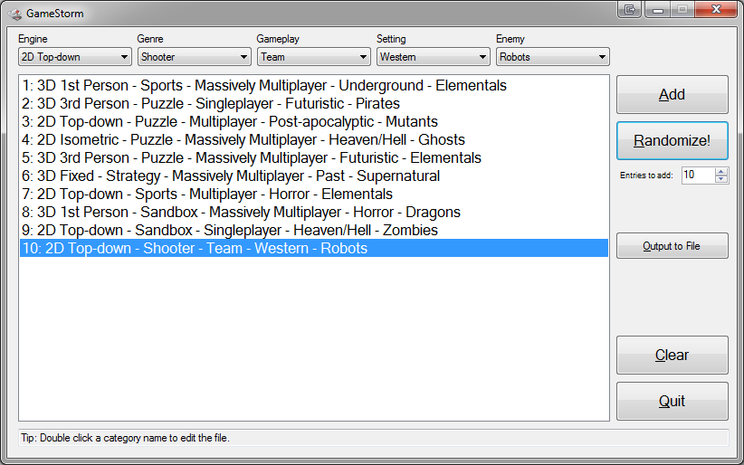 GameStorm brainstorming tool screenshot