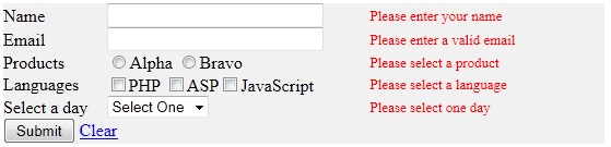 PHPForm validation demo screenshot
